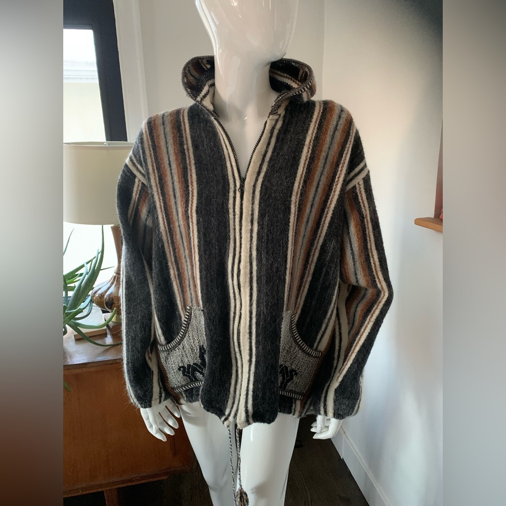 Vintage Peruvian Alpaca Wool Sweater/Jacket - Black and Brown